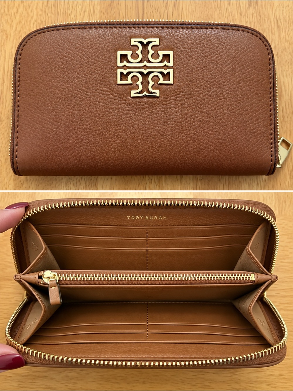 Tory Burch Chestnut Brown Zip-Around Logo Wallet